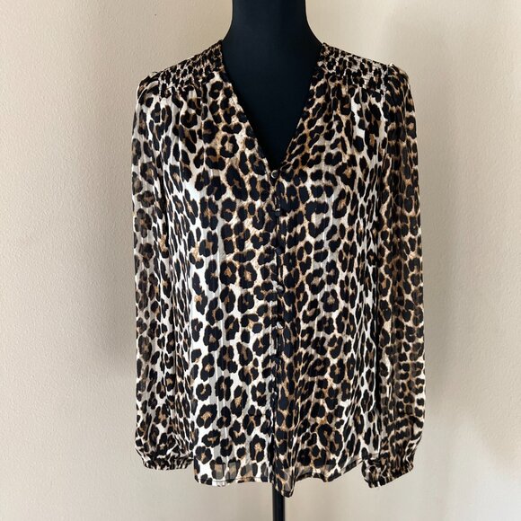 Haver London - Animal Print V-Neck Long Sleeve Blouse - Small - Black Tan Gold - Picture 1 of 10